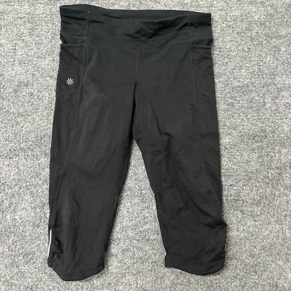 Athleta Leggings Womens Size M Black Cropped Athletic Yoga Side Pockets Capris